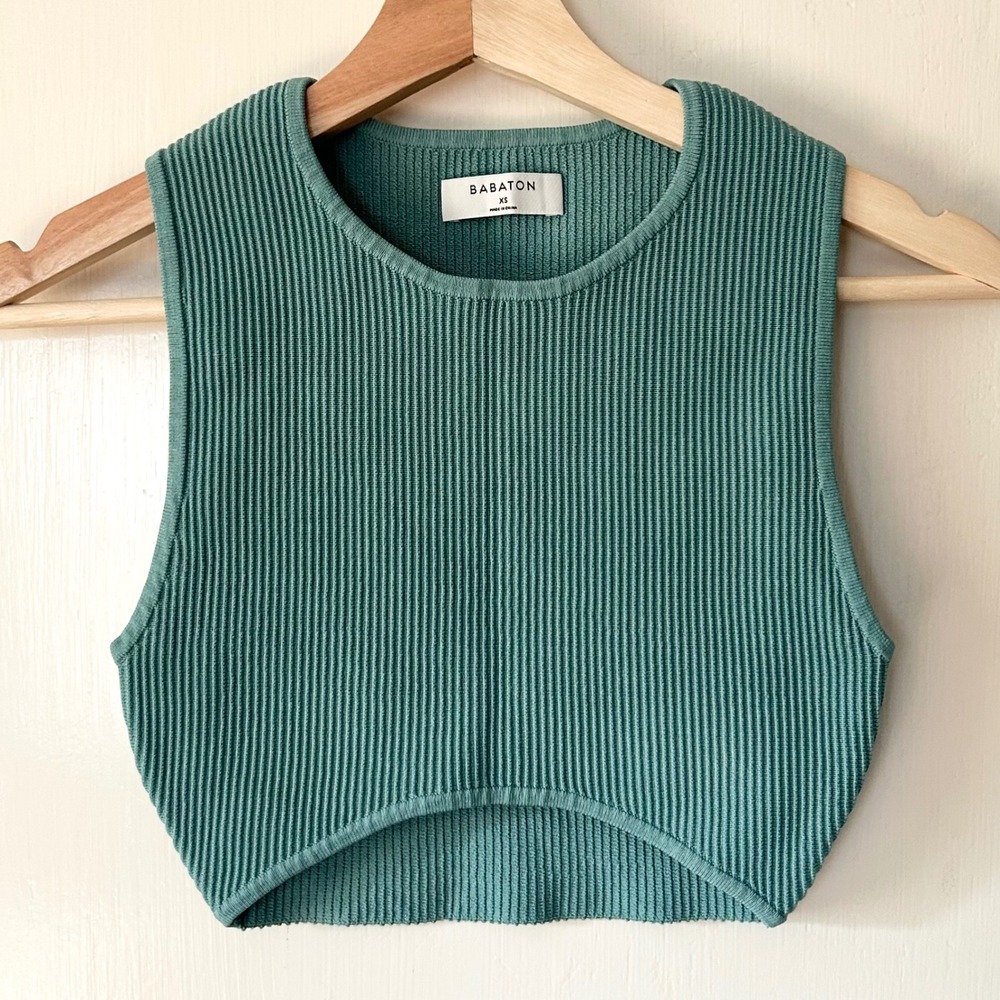 Aritzia Babaton Blake Sculpt Knit Crop Muscle Tank Yucca Green XS Summer Casual